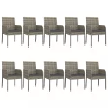 11 részes fekete-szürke polyrattan étkezőgarnitúra párnákkal