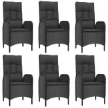 7 részes fekete polyrattan kerti étkezőgarnitúra párnával