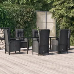   7 részes fekete polyrattan kerti étkezőgarnitúra párnával