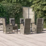 7 részes fekete és szürke polyrattan kerti étkezőszett párnával