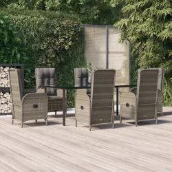   7 részes fekete és szürke polyrattan kerti étkezőszett párnával