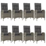 9 részes fekete és szürke polyrattan kerti étkezőszett párnával