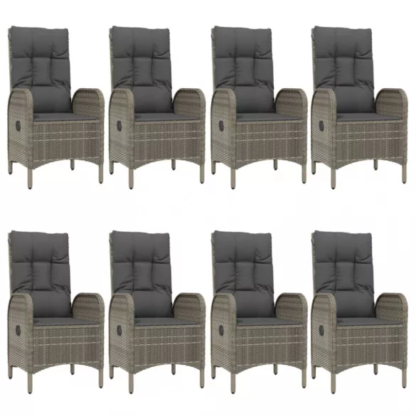 9 részes fekete és szürke polyrattan kerti étkezőszett párnával