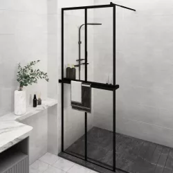   fekete ESG üveg és alumínium zuhanyfal polccal 80 x 195 cm