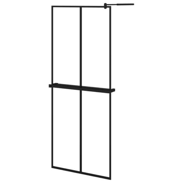 fekete ESG üveg és alumínium zuhanyfal polccal 80 x 195 cm