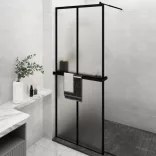fekete ESG üveg és alumínium zuhanyfal polccal 80 x 195 cm