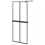 fekete ESG üveg és alumínium zuhanyfal polccal 80 x 195 cm