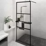 fekete ESG üveg és alumínium zuhanyfal polccal 80 x 195 cm