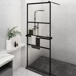   fekete ESG üveg és alumínium zuhanyfal polccal 80 x 195 cm