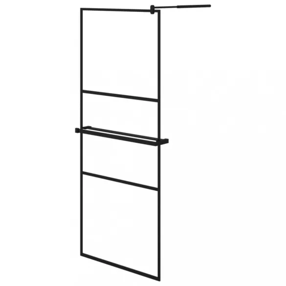 fekete ESG üveg és alumínium zuhanyfal polccal 80 x 195 cm