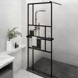 fekete ESG üveg és alumínium zuhanyfal polccal 80 x 195 cm