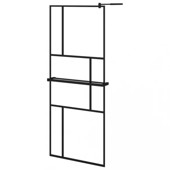 fekete ESG üveg és alumínium zuhanyfal polccal 80 x 195 cm