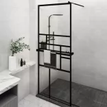 fekete ESG üveg és alumínium zuhanyfal polccal 80 x 195 cm