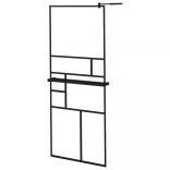 fekete ESG üveg és alumínium zuhanyfal polccal 80 x 195 cm