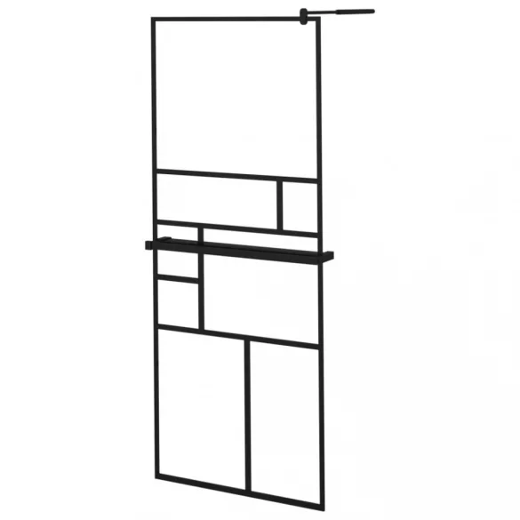 fekete ESG üveg és alumínium zuhanyfal polccal 80 x 195 cm