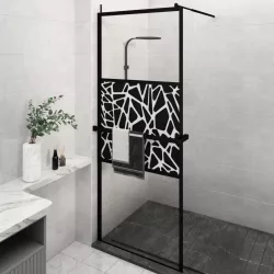  fekete ESG üveg és alumínium zuhanyfal polccal 80 x 195 cm