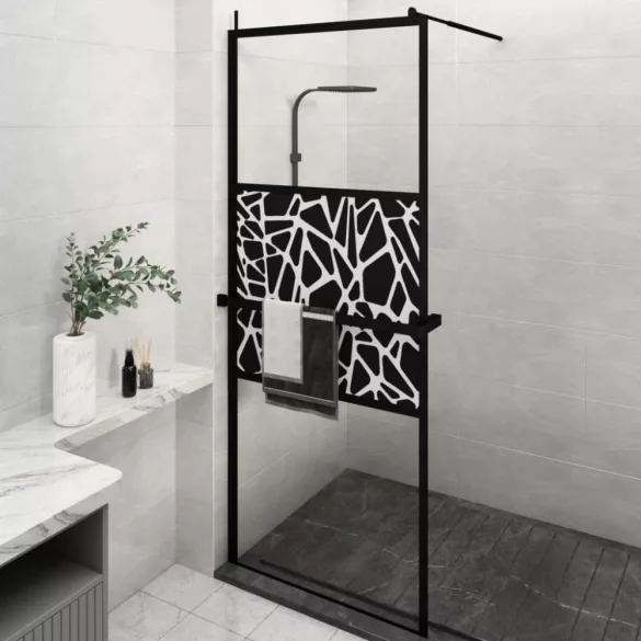 fekete ESG üveg és alumínium zuhanyfal polccal 80 x 195 cm