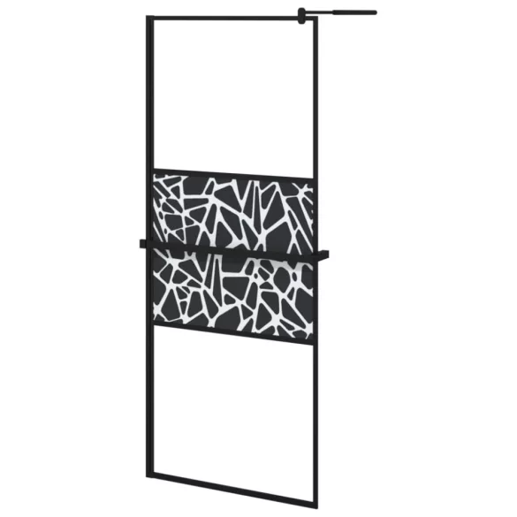 fekete ESG üveg és alumínium zuhanyfal polccal 80 x 195 cm