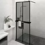 fekete ESG üveg és alumínium zuhanyfal polccal 80 x 195 cm