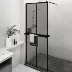   fekete ESG üveg és alumínium zuhanyfal polccal 80 x 195 cm