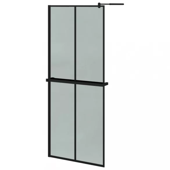 fekete ESG üveg és alumínium zuhanyfal polccal 80 x 195 cm