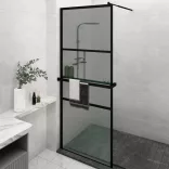 fekete ESG üveg és alumínium zuhanyfal polccal 80 x 195 cm