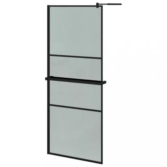 fekete ESG üveg és alumínium zuhanyfal polccal 80 x 195 cm