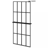 fekete ESG üveg és alumínium zuhanyfal polccal 90 x 195 cm