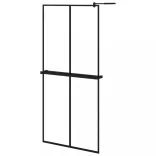 fekete ESG üveg és alumínium zuhanyfal polccal 90 x 195 cm