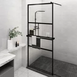   fekete ESG üveg és alumínium zuhanyfal polccal 90 x 195 cm