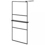 fekete ESG üveg és alumínium zuhanyfal polccal 90 x 195 cm