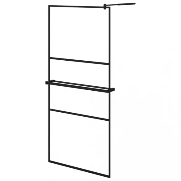 fekete ESG üveg és alumínium zuhanyfal polccal 90 x 195 cm