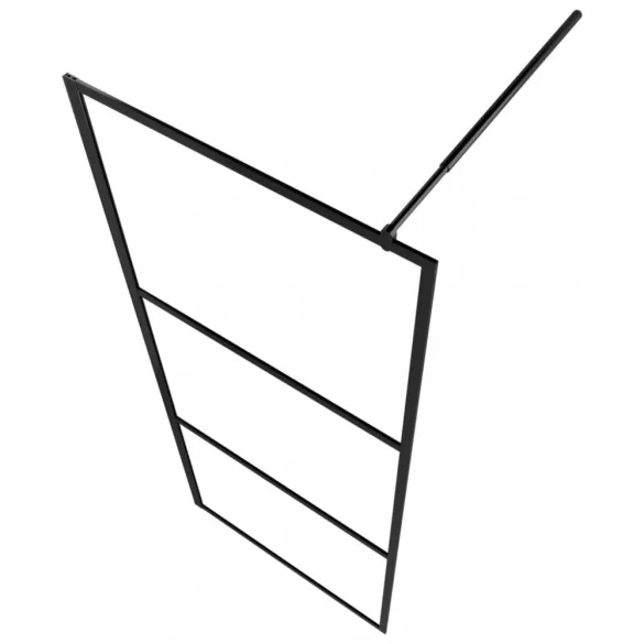 fekete ESG üveg és alumínium zuhanyfal polccal 90 x 195 cm