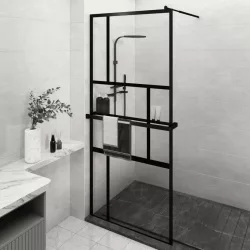   fekete ESG üveg és alumínium zuhanyfal polccal 90 x 195 cm