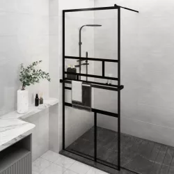   fekete ESG üveg és alumínium zuhanyfal polccal 90 x 195 cm