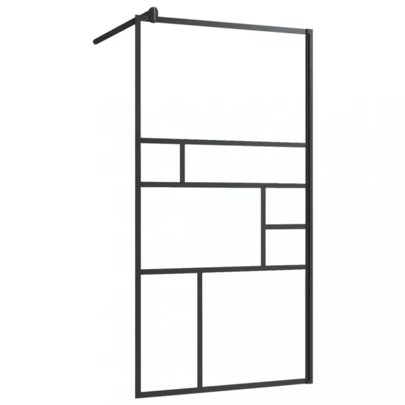 fekete ESG üveg és alumínium zuhanyfal polccal 90 x 195 cm