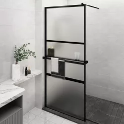   fekete ESG üveg és alumínium zuhanyfal polccal 90 x 195 cm
