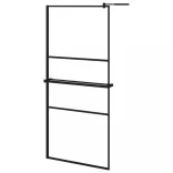 fekete ESG üveg és alumínium zuhanyfal polccal 90 x 195 cm