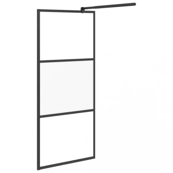 fekete ESG üveg és alumínium zuhanyfal polccal 90 x 195 cm