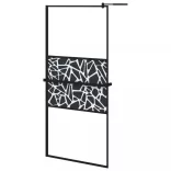 fekete ESG üveg és alumínium zuhanyfal polccal 90 x 195 cm