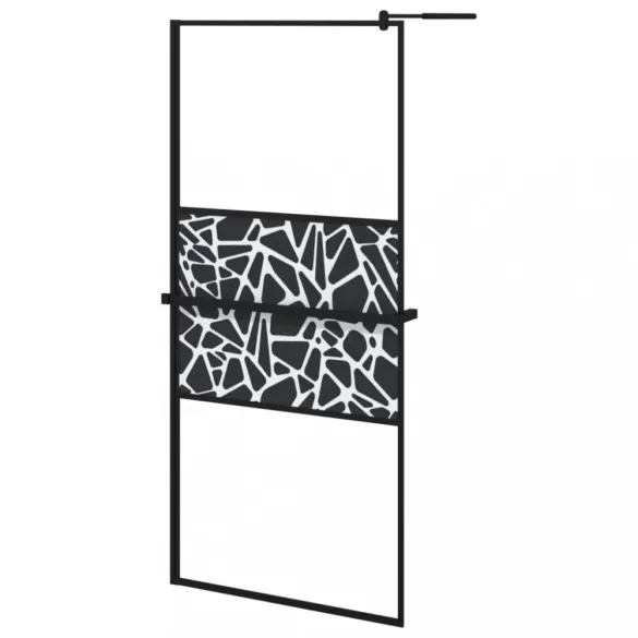fekete ESG üveg és alumínium zuhanyfal polccal 90 x 195 cm