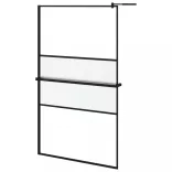 fekete ESG üveg és alumínium zuhanyfal polccal 115x195 cm