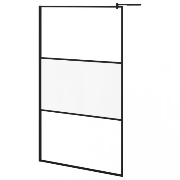 fekete ESG üveg és alumínium zuhanyfal polccal 115x195 cm