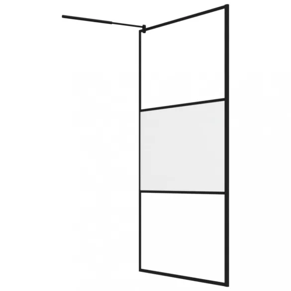 fekete ESG üveg és alumínium zuhanyfal polccal 115x195 cm