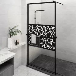 fekete ESG üveg és alumínium zuhanyfal polccal 115x195 cm