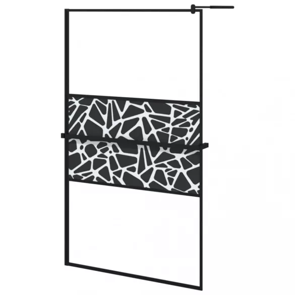 fekete ESG üveg és alumínium zuhanyfal polccal 115x195 cm
