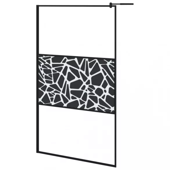 fekete ESG üveg és alumínium zuhanyfal polccal 115x195 cm