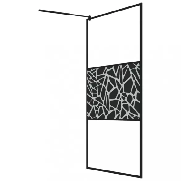 fekete ESG üveg és alumínium zuhanyfal polccal 115x195 cm