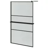 fekete ESG üveg és alumínium zuhanyfal polccal 115x195 cm