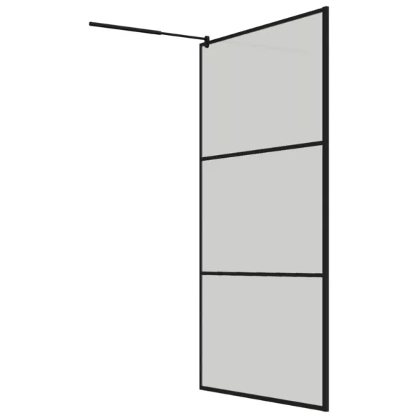 fekete ESG üveg és alumínium zuhanyfal polccal 115x195 cm